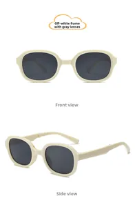 Detail of cream white foldable kids sunglasses with grey lenses in front and side view