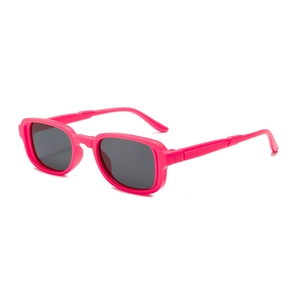 Vibrant pink square frame sunglasses for children with dark UV protection lenses