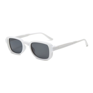 Modern white rectangular sunglasses for kids with dark lenses and broad temples