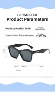 Detailed technical specifications and dimensions of hip-hop style children's sunglasses