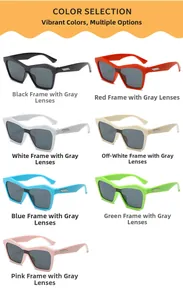 Detailed grid of kids hip-hop sunglasses in seven colors with silver temple accents