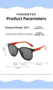 Detailed technical parameter diagram showing size and specs for kids hip hop sunglasses