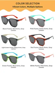 Multiple color variations of kids hip hop sunglasses with stylish contrast frames
