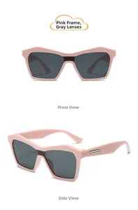 Front and 45-degree side view of pink thick-frame kids sunglasses with silver accents