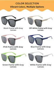 Sélection de lunettes de soleil carrées pour enfants avec protection UV en six couleurs