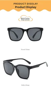 Vues de face et de profil de lunettes de soleil enfants avec monture noire et verres gris