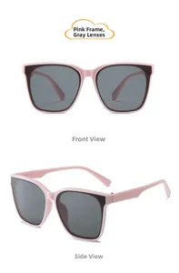 Lunettes de soleil roses pour enfants avec verres gris, vues de face et de profil