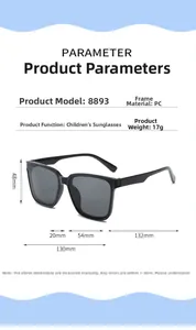 Detailed size parameters and specifications for black PC frame children's sunglasses