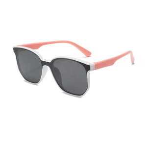 Kids hip hop sunglasses with black frame white edge and bright pink temples for UV protection