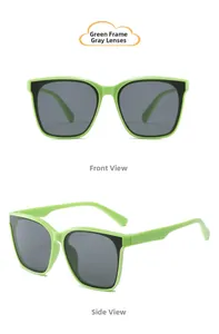 Vues de face et de profil de lunettes de soleil vertes pour enfants verres gris