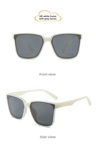 Front and 45-degree views of cream square frame kids sunglasses with gray lenses