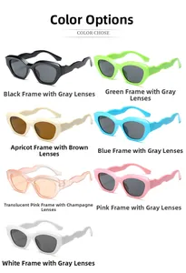 Multiple color options for kids cat-eye sunglasses with unique wavy temple designs