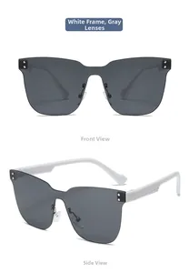 Front and side view of frameless kids sunglasses with white frames and grey lenses