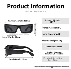 Spécifications de taille pour lunettes de soleil punk futuristes à monture noire étroite