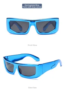 Vue détaillée des lunettes de soleil punk pour enfants avec monture bleue et verres gris