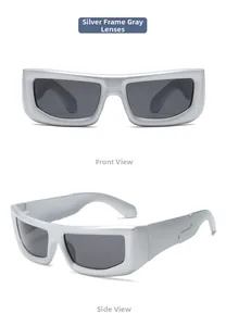Lunettes de soleil Y2K futuristes argentées pour enfants avec verres gris et cadre épais