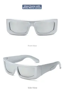 Lunettes de soleil futuristes argentées pour enfants avec verres miroirs vues de face et côté