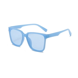 Retro light blue square sunglasses for kids with UV protection and wide temples