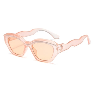 Kids stylish light pink wavy frame sunglasses with orange lenses for summer sports