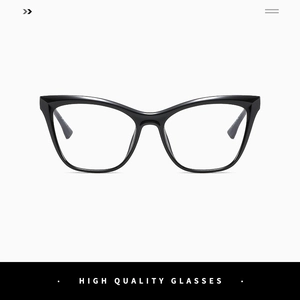 Detail of high-quality black cat-eye glasses frame with sleek TR90 polished finish