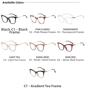 Cat eye TR90 blue light blocking glasses shown in seven distinct frame color options