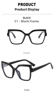 Front and side view of chunky black polygonal cat-eye blue light blocking glasses
