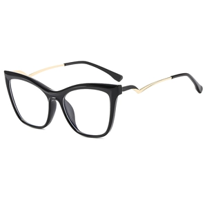 Retro TR90 cat eye blue light blocking glasses with gold wavy metal temples for women