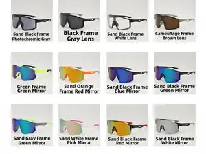 Grid view of various polarized cycling sunglasses in multiple color frame options