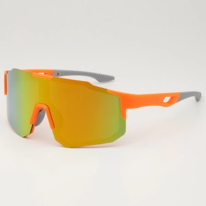 Outdoor sports cycling sunglasses with orange frame and colorful mirrored lenses