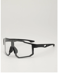 Close-up of black cycling sunglasses with hollow temples and non-slip ear pads
