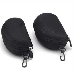 Portable black hard shell EVA glasses case with zipper closure and swivel hook