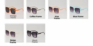Detailed grid view of children's square-frame sunglasses in six trendy assorted colors