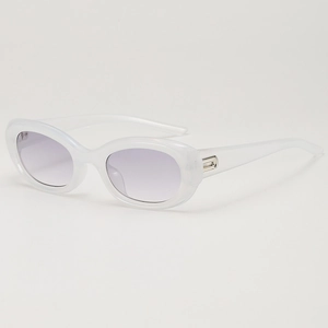 Retro cat-eye sunglasses with white translucent frames and purple gradient lenses