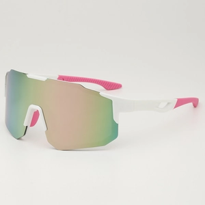 Outdoor sports cycling sunglasses with white frame and colorful mirrored lenses for unisex