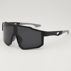 Unisex sports cycling sunglasses with oversized black lens and wind-resistant frame