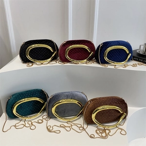 Pochette De Soirée Élégante En Velours Strass Grande Poignée Anneau Dorée Vintage Banquet Sac Bandoulière