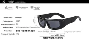 Spécifications de taille détaillées pour lunettes de soleil noires en PC UV400