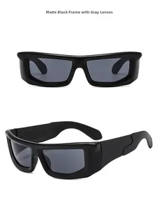 Vue détaillée des lunettes de soleil noires mates à monture large et verres gris