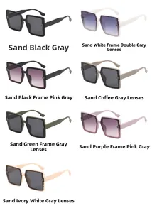 Collection of oversized square matte sunglasses in seven colors with metal logo temples