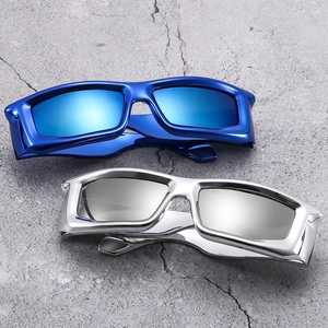 Lunettes De Soleil Cyberpunk Futuristes PC Monture Large Intégrée Enveloppante Miroir Métallique Y2K Streetwear Unisexe