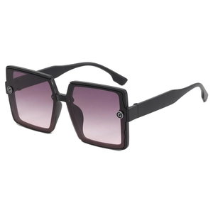 Elegant oversized square sunglasses with matte black frames and purple gradient lenses