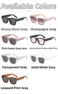 Collection of square frame sunglasses in seven colors with sleek metal temple accents
