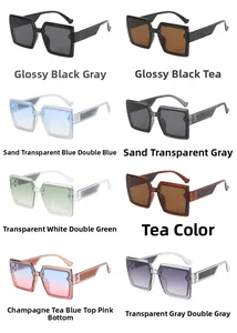 Matrix view of oversized square sunglasses showing eight color frame and lens variations
