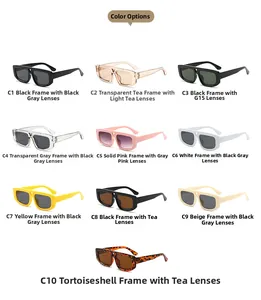 Selection of triangle cat-eye sunglasses in ten vibrant color options with resin frames