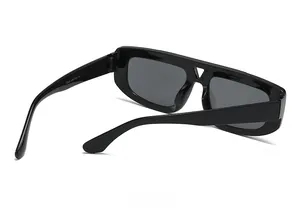 Detailed back view of thick black cat eye sunglasses with distinctive V-shaped nose bridge