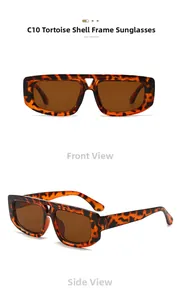 Detail view of tortoiseshell cat-eye sunglasses with wide temples and brown lenses