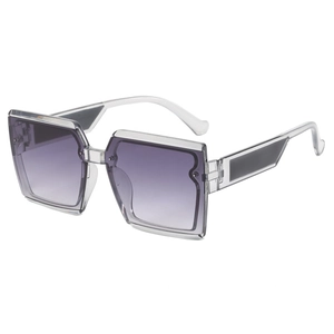 Retro square frame sunglasses with transparent grey frame and purple gradient lenses