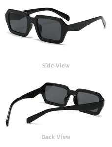 Détails de lunettes de soleil carrées noires avec spécifications sur la branche intérieure
