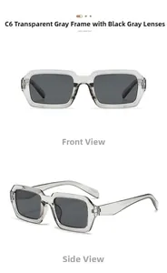 Détails des lunettes de soleil carrées gris transparent avec verres foncés et monture