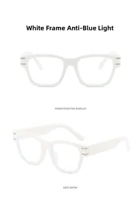 Front and side view of white full-frame blue light blocking glasses with modern design